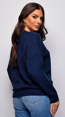 Remy V Neck Drop Shoulder Sweater Top Blue