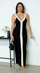 Kiah Two Tone Knit Maxi Dress Black