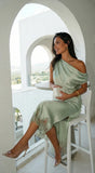Alessara Satin Lace Off Shoulder Set Sage Green