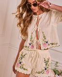 Powdered Bloom Embroidered Floral Top