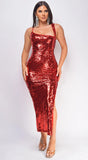 Riyo Red Sequin Slit Maxi Dress