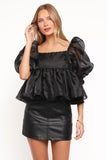 Solenne Puff Sleeve Peplum Organza Top Black
