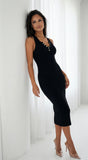 Milana Henley Ribbed Midi Dress Black