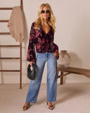 Neutral Harvest Printed Velvet Front Tie Top