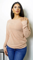Tala Slouch Off Shoulder Knit Sweater Peach