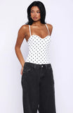 Stuck To You Bodysuit White Black Polka Dot