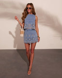 Kimberlin Denim Floral Eyelet Mini Skort