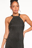 Melody Plisse Halter Maxi Dress Black Gold Polka Dot