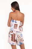 Herbie Strapless Romper Blue Brown Abstract