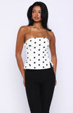 More Power Strapless Denim Top White Black Polka Dot