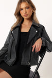 Elaina Crystal Studded Moto Jacket Black