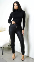 Linea Coated Texture Pants Black