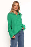 Leon Quarter Zip Cable Knit Sweater Green