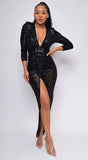 Nevada Black V Neck Sequin Maxi Dress