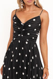 Naira Pleated Maxi Dress Black Polka Dot