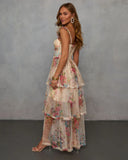 Reina Tiered Mesh Floral Maxi Dress