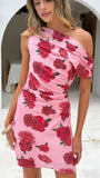 Benni Asymmetric Mini Dress Dahlia Rouge