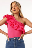 Meena One Shoulder Bodysuit Fuchsia