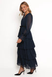 Antoinette Long Sleeve Tiered Maxi Dress Navy