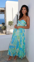 Sola Floral Strapless Maxi Dress Blue Multi