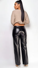 Inari PU Leather Flare Pants Black