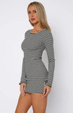 Lost Files Long Sleeve Mini Dress Black White Stripe