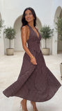 Calypra Polka Dot Halter Maxi Dress Brown