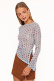 Annora Asymmetrical Mesh Top Blue Dot