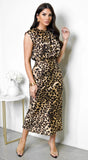 Tulane Satin Midi Dress Leopard
