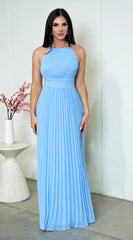 Leena Pleated Maxi Dress Blue