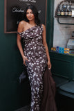 Zafira Midi Dress Brown Cream Floral