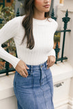 Aneesa Wide Rib Knit Top White