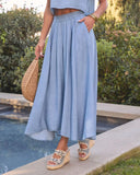 Iris Pleated Chambray Maxi Skirt