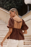 Jemima Puff Sleeve Top Chocolate