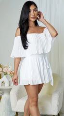 Jazmin Off Shoulder Pleated Romper White