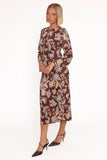 Morena Long Sleeve Midi Dress Brown Floral