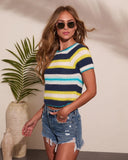 Shore Break Striped Knit Short Sleeve Sweater