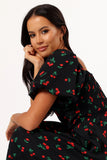 Chlo Puff Sleeve Midi Dress Cherry Print