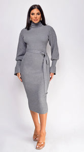 Sabriana High Neck Midi Dress Gray