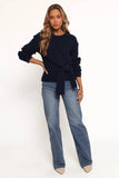 Ettie Wrap Side Tie Knit Sweater Navy