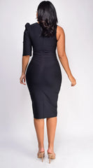 Delilah Black One Sleeve Bandage Midi Dress