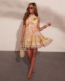 Sable Petals Halter Babydoll Mini Dress