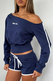 High Roller Off Shoulder Long Sleeve Sweater Navy