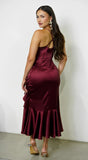 Sorrente Satin Twist Front Midi Dress Burgundy