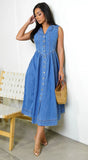 Hope Sleeveless Denim Midi Dress Blue