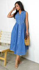 Hope Sleeveless Denim Midi Dress Blue