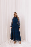 Julip Sheer Long Sleeve Maxi Dress Navy