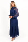 Julip Sheer Long Sleeve Maxi Dress Navy
