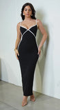 Saskia V Neckline Pipe Detail Maxi Dress Black