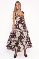 Leonor Maxi Dress Yellow Brown Floral
